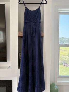 Flying Tomato Navy Pinstripe Tie-Front Jumpsuit